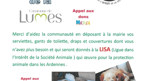 APPEL AUX DONS POUR LA L.I.S.A.